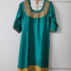 Salwar Kameez Teal and Gold Long Sleeve Dress